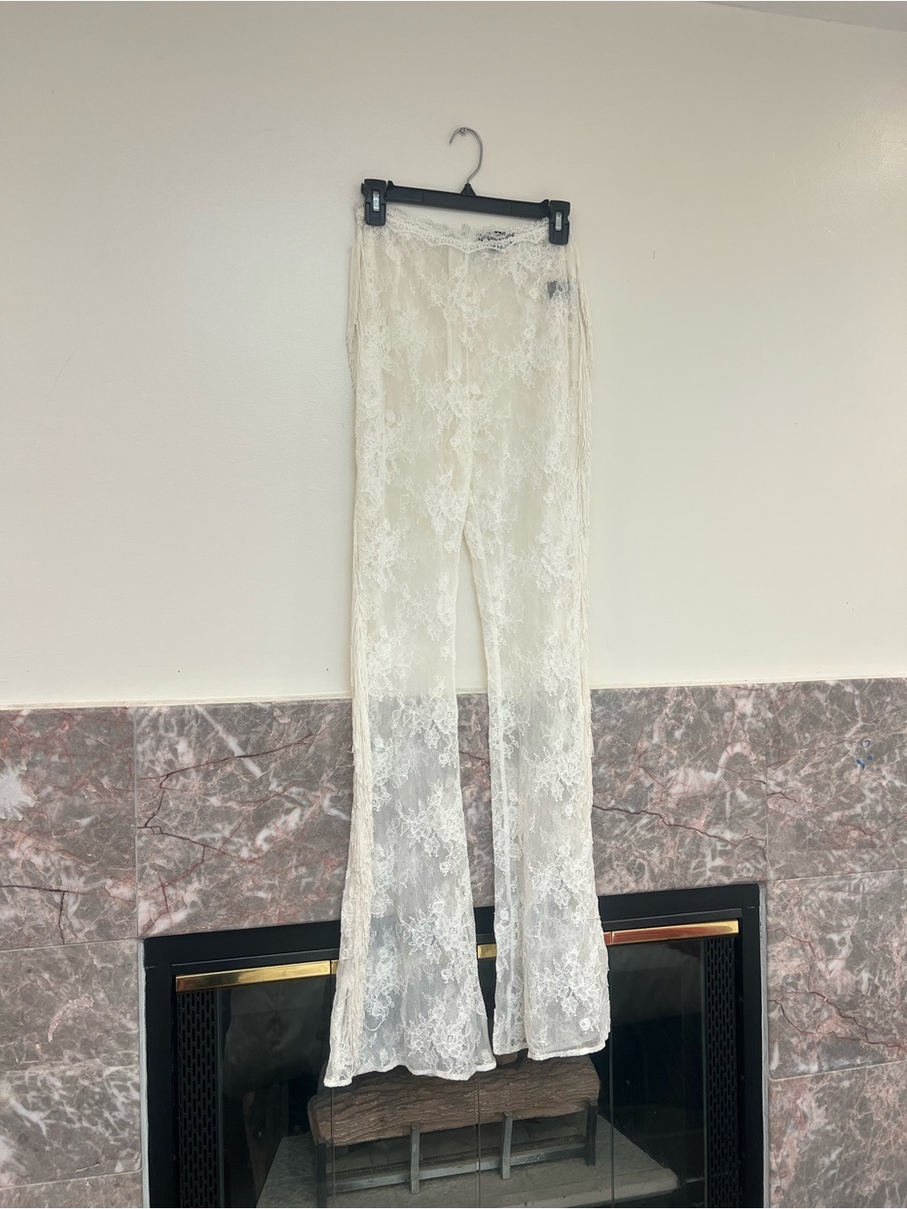 Michael Costello Freedom Pant white lace fringe sheer
